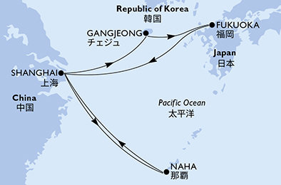 Čína, Jižní Korea, Japonsko ze Šanghaje na lodi MSC Bellissima