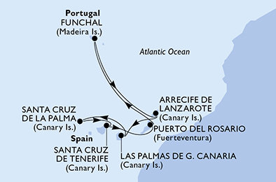 Španělsko, Portugalsko z Lanzarote na lodi MSC Euribia