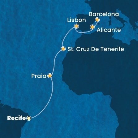 Brazílie, Kapverdy, Španělsko, Portugalsko z Recifu na lodi Costa Pacifica