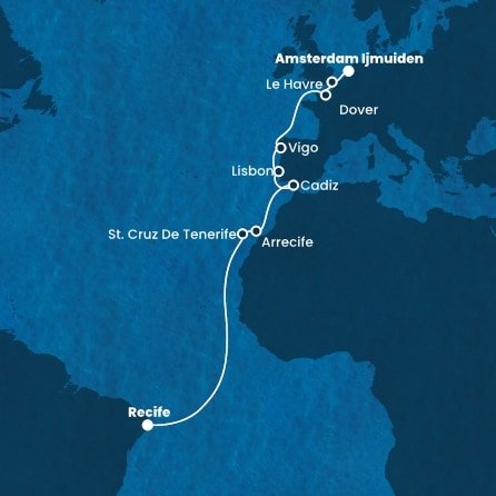 Brazílie, Španělsko, Portugalsko, Francie, Velká Británie, Nizozemsko z Recifu na lodi Costa Favolosa