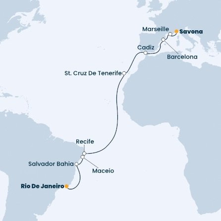 Brazílie, Španělsko, Francie, Itálie z Rio de Janeira na lodi Costa Favolosa