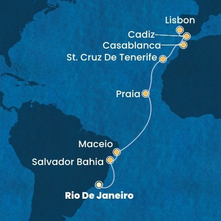 Brazílie, Kapverdy, Španělsko, Maroko, Portugalsko z Rio de Janeira na lodi Costa Diadema