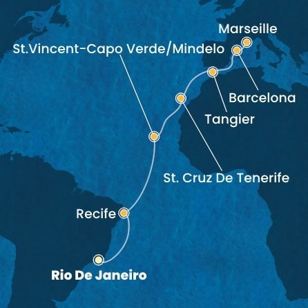 Brazílie, Kapverdy, Španělsko, Maroko, Francie z Rio de Janeira na lodi Costa Favolosa