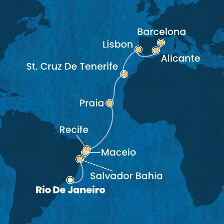 Brazílie, Kapverdy, Španělsko, Portugalsko z Rio de Janeira na lodi Costa Pacifica