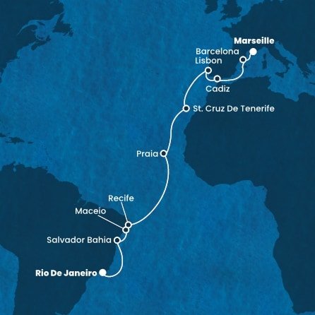 Brazílie, Kapverdy, Španělsko, Portugalsko, Francie z Rio de Janeira na lodi Costa Pacifica