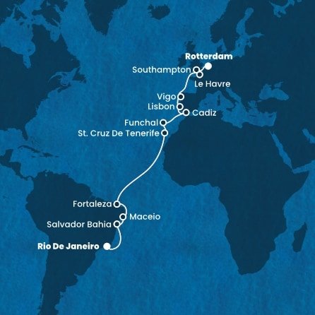 Brazílie, Španělsko, Portugalsko, Francie, Velká Británie, Nizozemsko z Rio de Janeira na lodi Costa Diadema