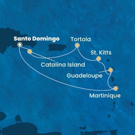 Dominikánská republika, Martinik, Guadeloupe, Svatý Kryštof a Nevis, Britské Panenské ostrovy ze Santo Dominga na lodi Costa Favolosa
