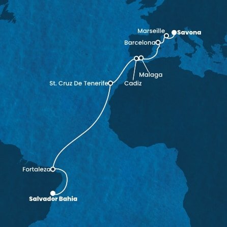 Brazílie, Španělsko, Francie, Itálie ze Salvadoru na lodi Costa Diadema