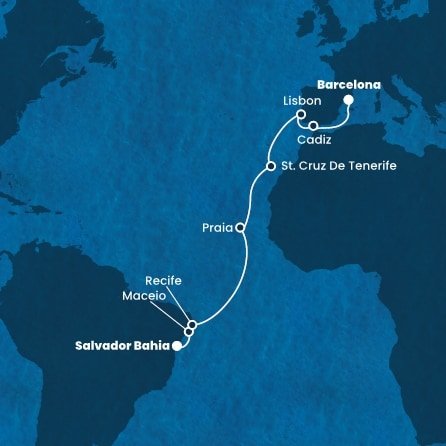 Brazílie, Kapverdy, Španělsko, Portugalsko ze Salvadoru na lodi Costa Pacifica
