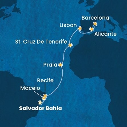 Brazílie, Kapverdy, Španělsko, Portugalsko ze Salvadoru na lodi Costa Pacifica