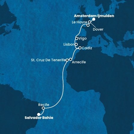 Brazílie, Španělsko, Portugalsko, Francie, Velká Británie, Nizozemsko ze Salvadoru na lodi Costa Favolosa