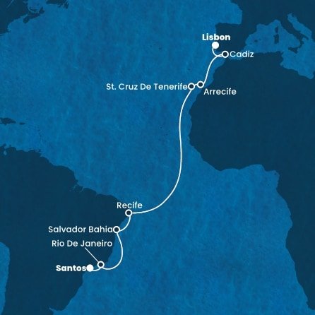 Brazílie, Španělsko, Portugalsko ze Santosu na lodi Costa Favolosa