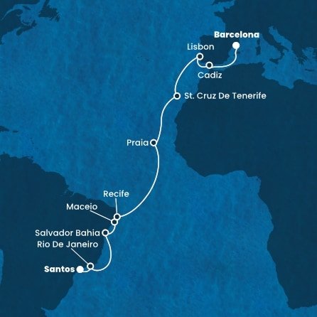 Brazílie, Kapverdy, Španělsko, Portugalsko ze Santosu na lodi Costa Pacifica