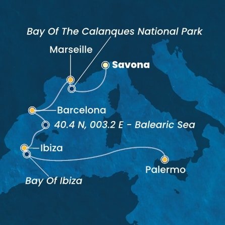 Itálie, Francie, Španělsko ze Savony na lodi Costa Toscana