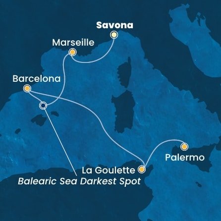 Itálie, Francie, Španělsko, Tunisko ze Savony na lodi Costa Pacifica