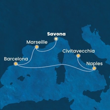 Itálie, Francie, Španělsko ze Savony na lodi Costa Toscana