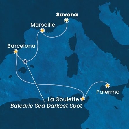Itálie, Francie, Španělsko, Tunisko ze Savony na lodi Costa Pacifica