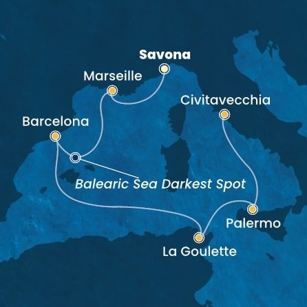 Itálie, Francie, Španělsko, Tunisko ze Savony na lodi Costa Pacifica
