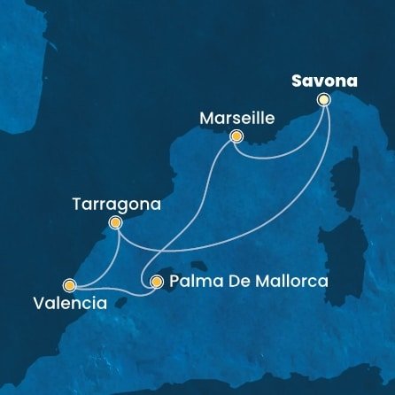 Itálie, Španělsko, Francie ze Savony na lodi Costa Diadema