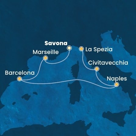 Itálie, Francie, Španělsko ze Savony na lodi Costa Toscana