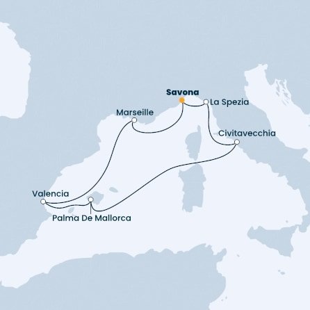 Itálie, Španělsko, Francie ze Savony na lodi Costa Diadema