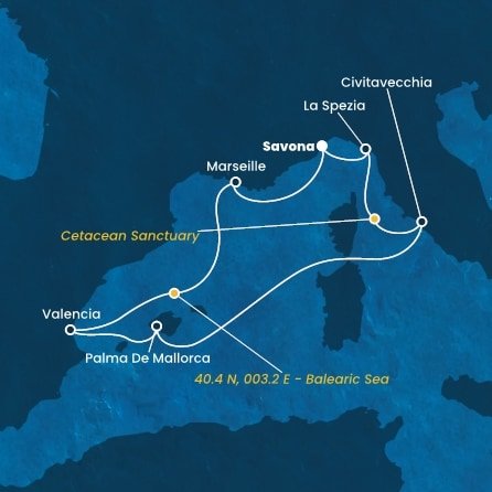 Itálie, , Španělsko, Francie ze Savony na lodi Costa Pacifica