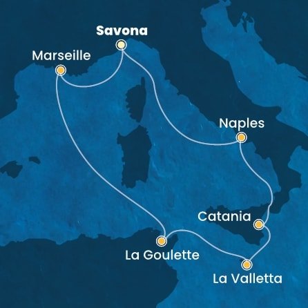 Itálie, Francie, Tunisko, Malta ze Savony na lodi Costa Fascinosa