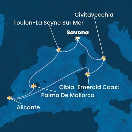 Itálie, Francie, Španělsko ze Savony na lodi Costa Pacifica