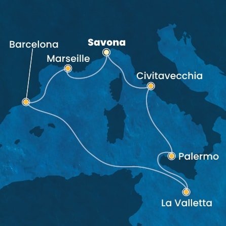 Itálie, Francie, Španělsko, Malta ze Savony na lodi Costa Pacifica