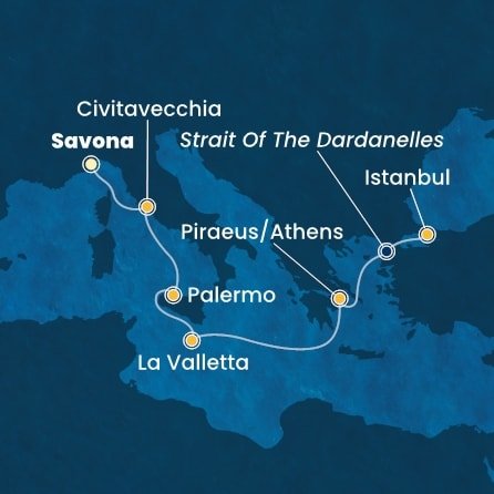 Itálie, Malta, Řecko, Turecko ze Savony na lodi Costa Fortuna
