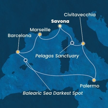 Itálie, Francie, Španělsko ze Savony na lodi Costa Toscana