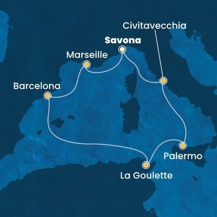 Itálie, Francie, Španělsko, Tunisko ze Savony na lodi Costa Pacifica