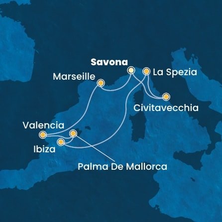 Itálie, Francie, Španělsko ze Savony na lodi Costa Pacifica