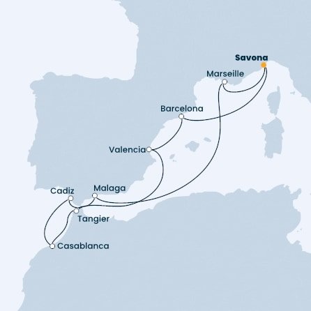 Itálie, Francie, Španělsko, Maroko ze Savony na lodi Costa Favolosa