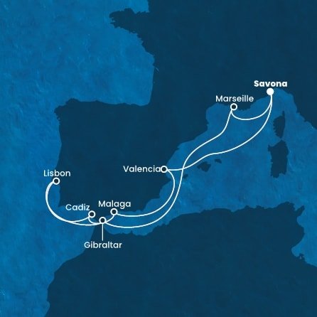 Itálie, Francie, Velká Británie, Portugalsko, Španělsko ze Savony na lodi Costa Favolosa