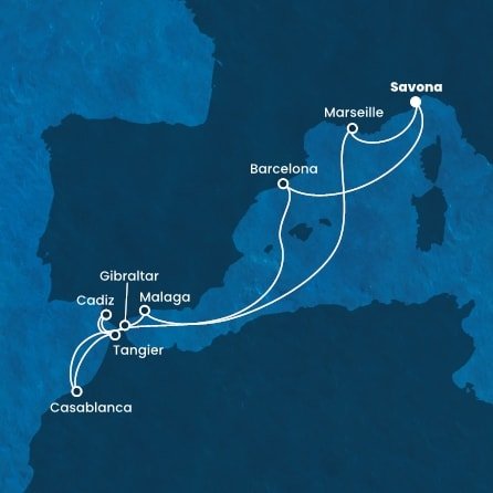 Itálie, Španělsko, Maroko, Velká Británie, Francie ze Savony na lodi Costa Diadema