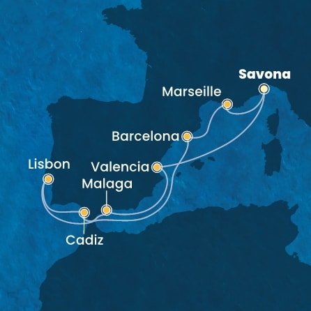 Itálie, Francie, Španělsko, Portugalsko ze Savony na lodi Costa Pacifica