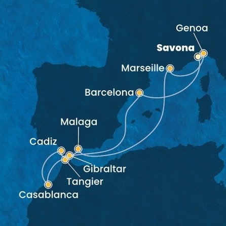 Itálie, Španělsko, Maroko, Velká Británie, Francie ze Savony na lodi Costa Diadema