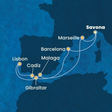 Itálie, Španělsko, Velká Británie, Portugalsko, Francie ze Savony na lodi Costa Pacifica