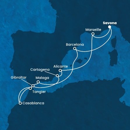 Itálie, Španělsko, Maroko, Velká Británie, Francie ze Savony na lodi Costa Diadema