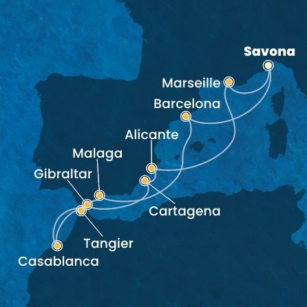 Itálie, Španělsko, Maroko, Velká Británie, Francie ze Savony na lodi Costa Pacifica