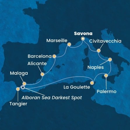 Itálie, Francie, Španělsko, Maroko, , Tunisko ze Savony na lodi Costa Toscana