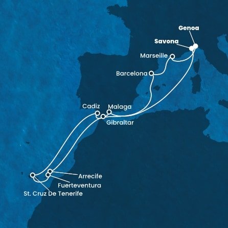Itálie, Španělsko, Velká Británie, Francie ze Savony na lodi Costa Diadema