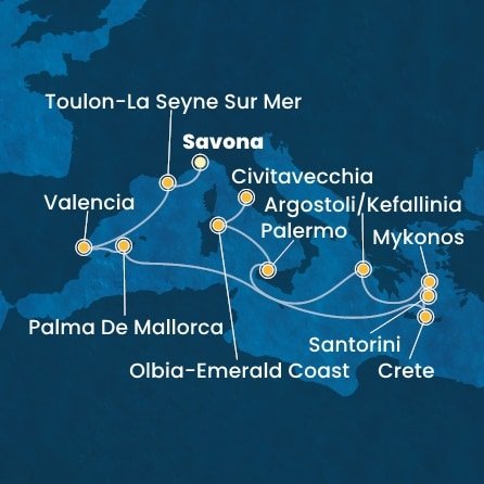 Itálie, Francie, Španělsko, Řecko ze Savony na lodi Costa Pacifica