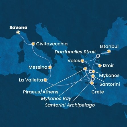 Itálie, Malta, Řecko, Turecko ze Savony na lodi Costa Fortuna