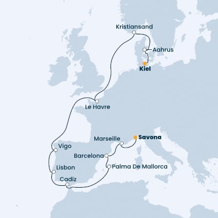 Itálie, Francie, Španělsko, Portugalsko, Norsko, Dánsko, Německo ze Savony na lodi Costa Fascinosa