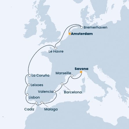 Itálie, Francie, Španělsko, Portugalsko, Německo, Nizozemsko ze Savony na lodi Costa Favolosa