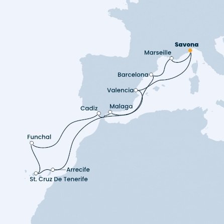 Itálie, Španělsko, Portugalsko, Francie ze Savony na lodi Costa Diadema