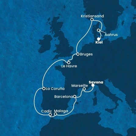 Itálie, Francie, Španělsko, Belgie, Norsko, Dánsko, Německo ze Savony na lodi Costa Diadema