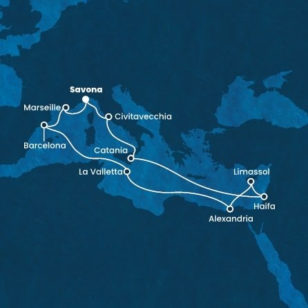 Itálie, Izrael, Kypr, Egypt, Malta, Španělsko, Francie ze Savony na lodi Costa Diadema